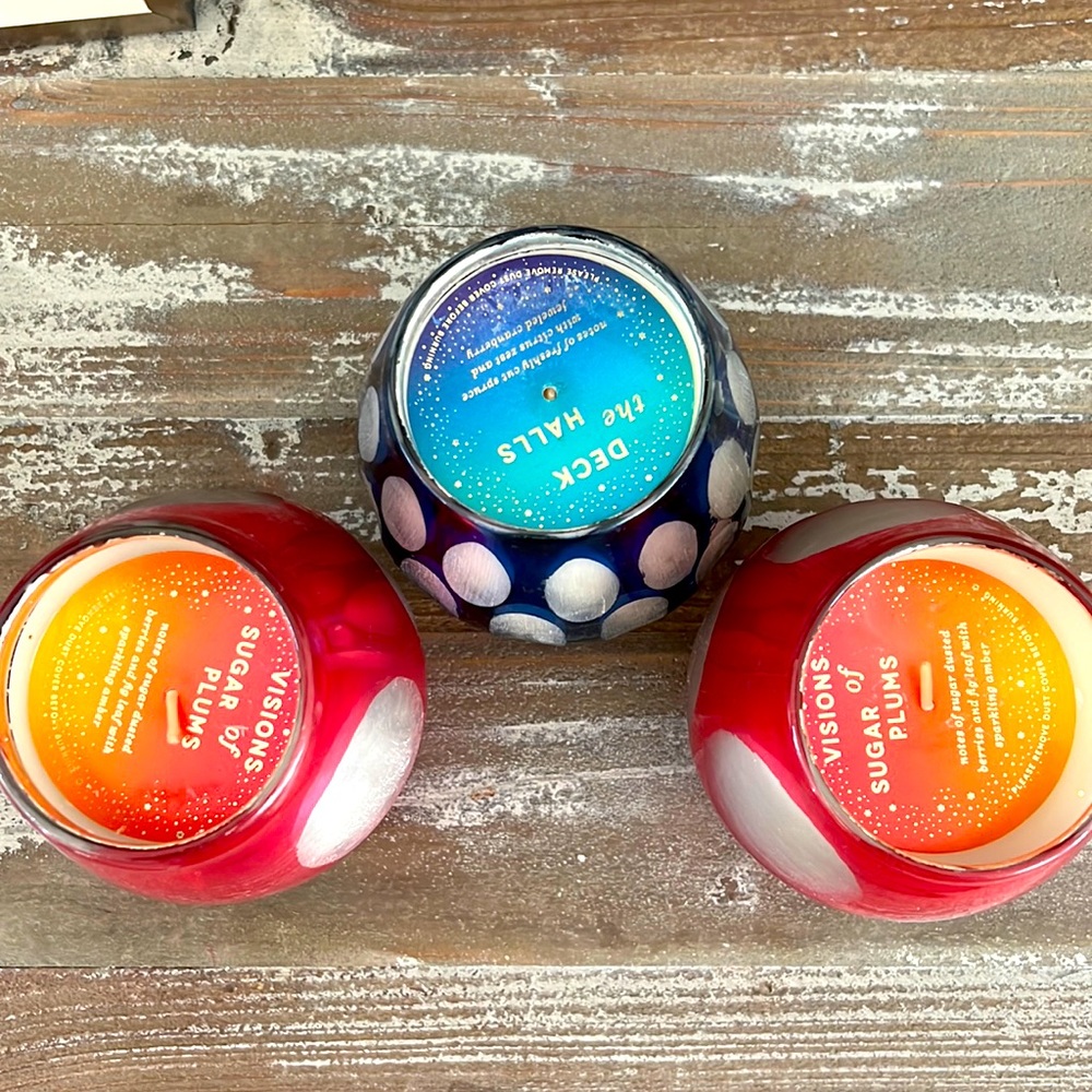 NWT Anthropologie bundle of holiday festive candle blue and pink